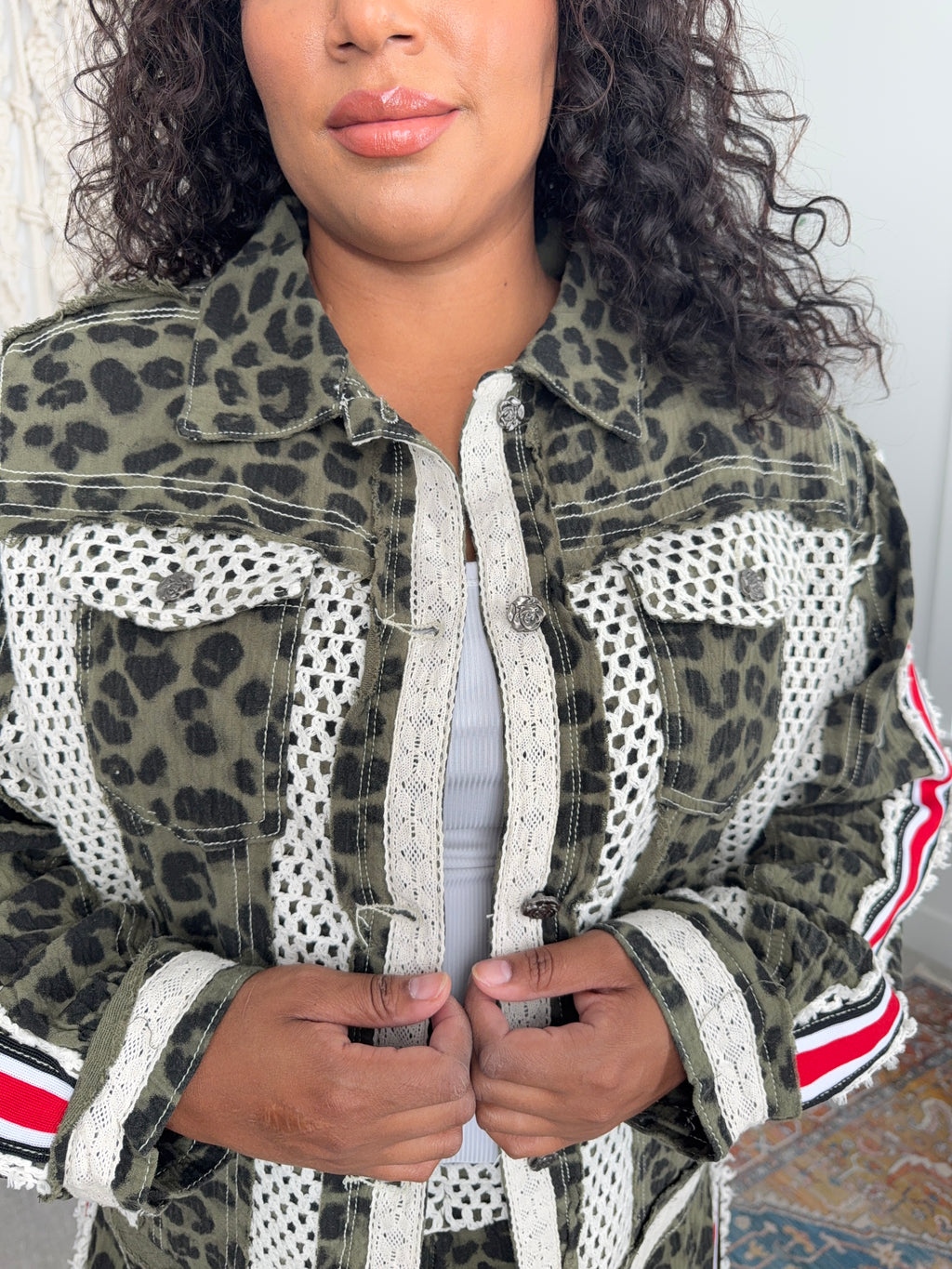 POL Olive Green Crochet Jacket