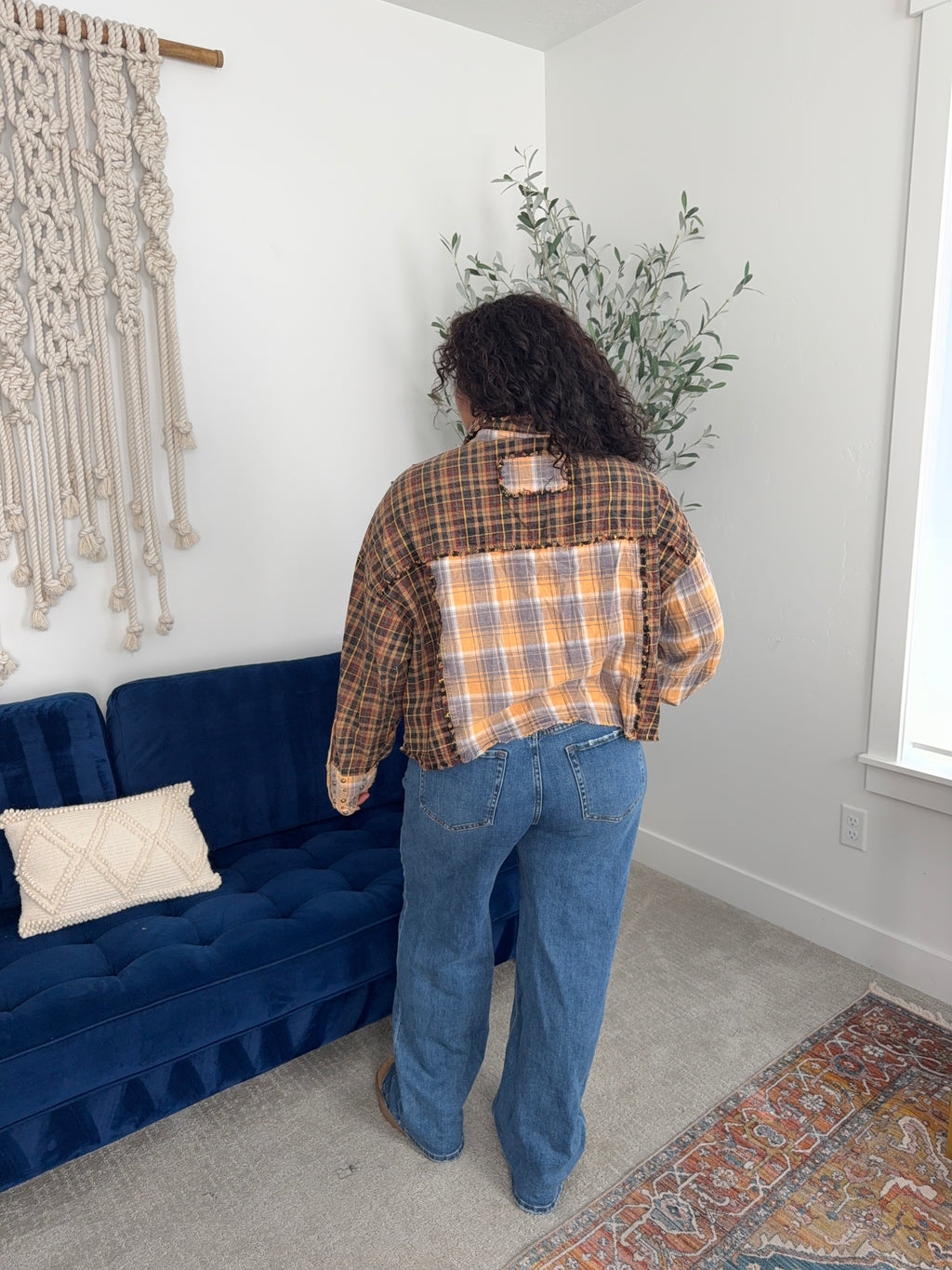 Oli & Hali mixed media flannel shacket with studs