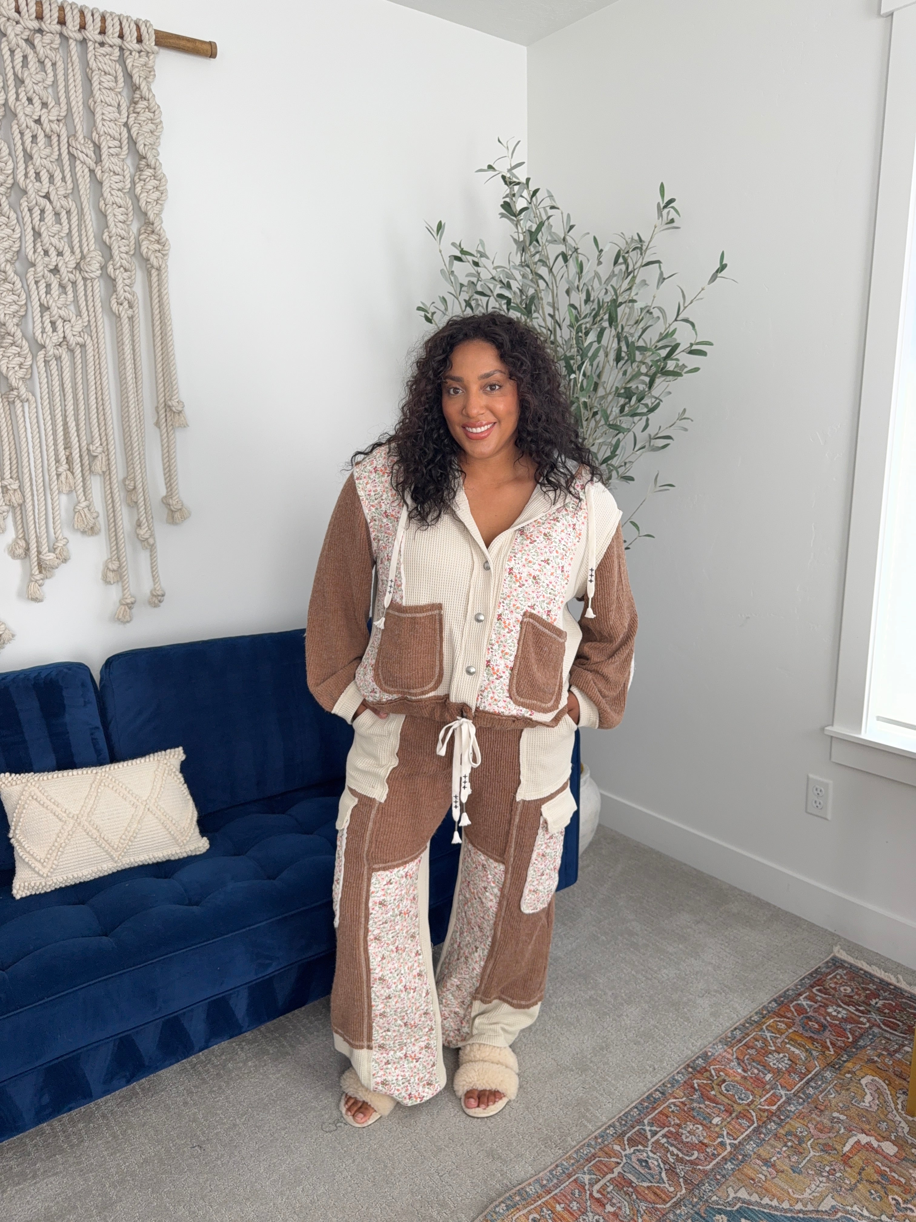 POL Quilted Mocha wide-leg pants