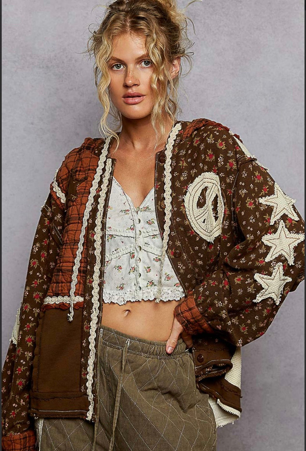 Women’s POL patchwork boho hoodie Fall 2025