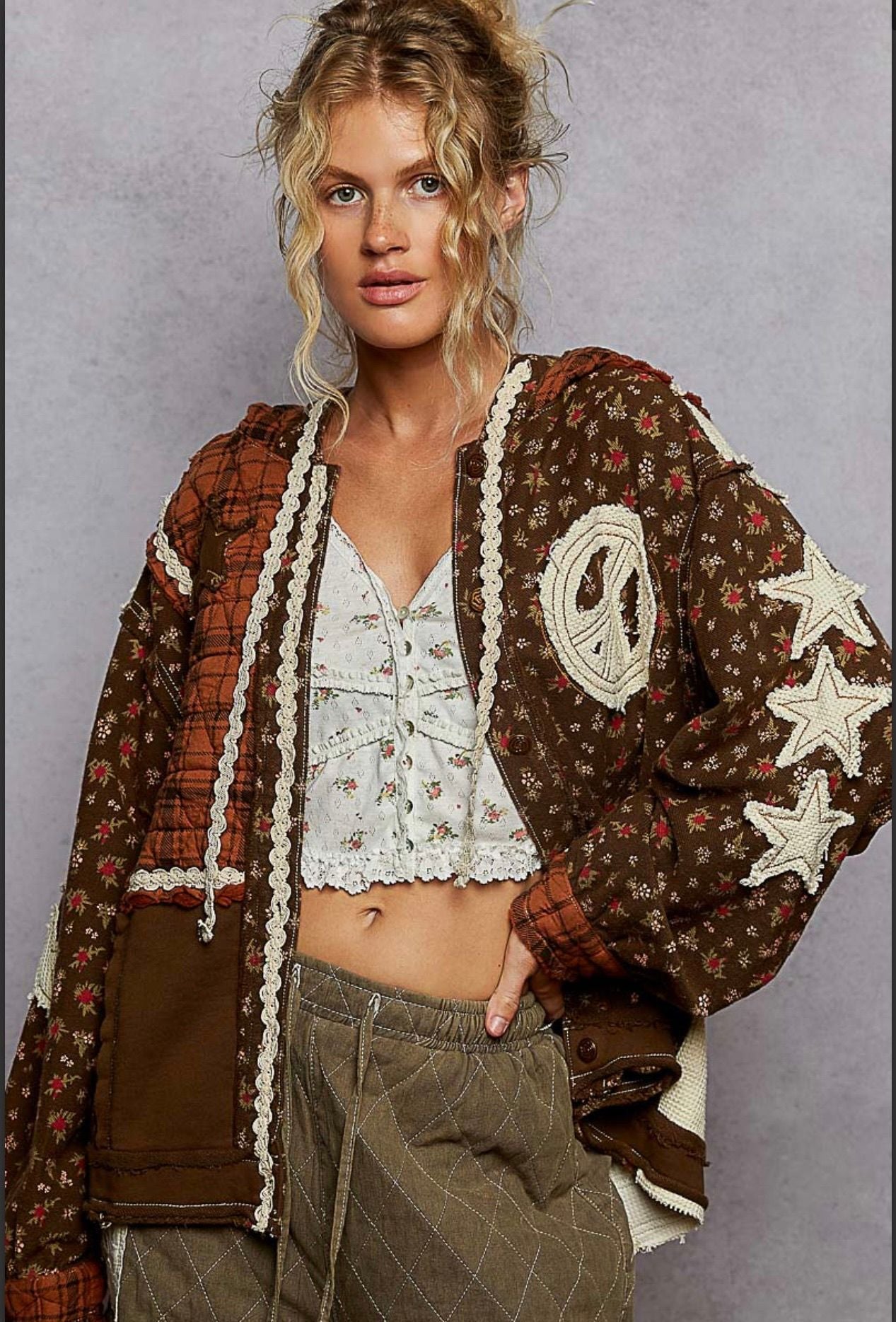 Women’s POL patchwork boho hoodie Fall 2025