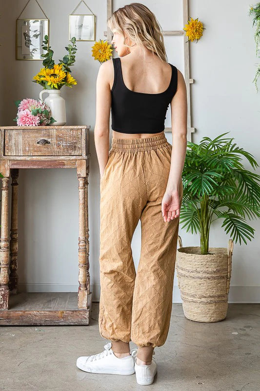 Oli & Hali Tan quilted joggers