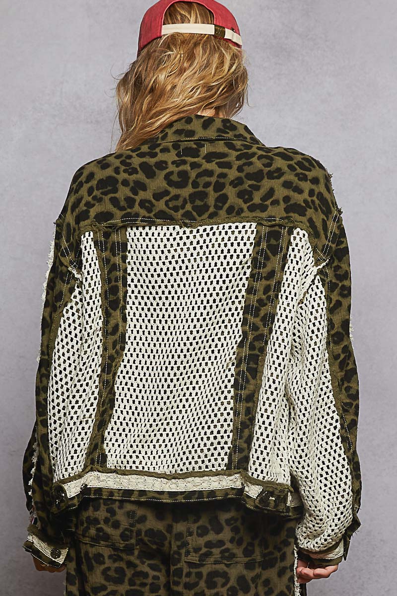 POL Olive Green Crochet Jacket