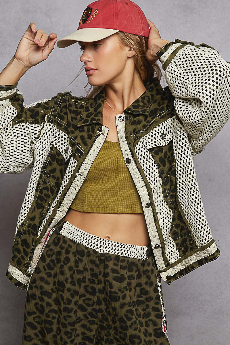 POL Olive Green Crochet Jacket